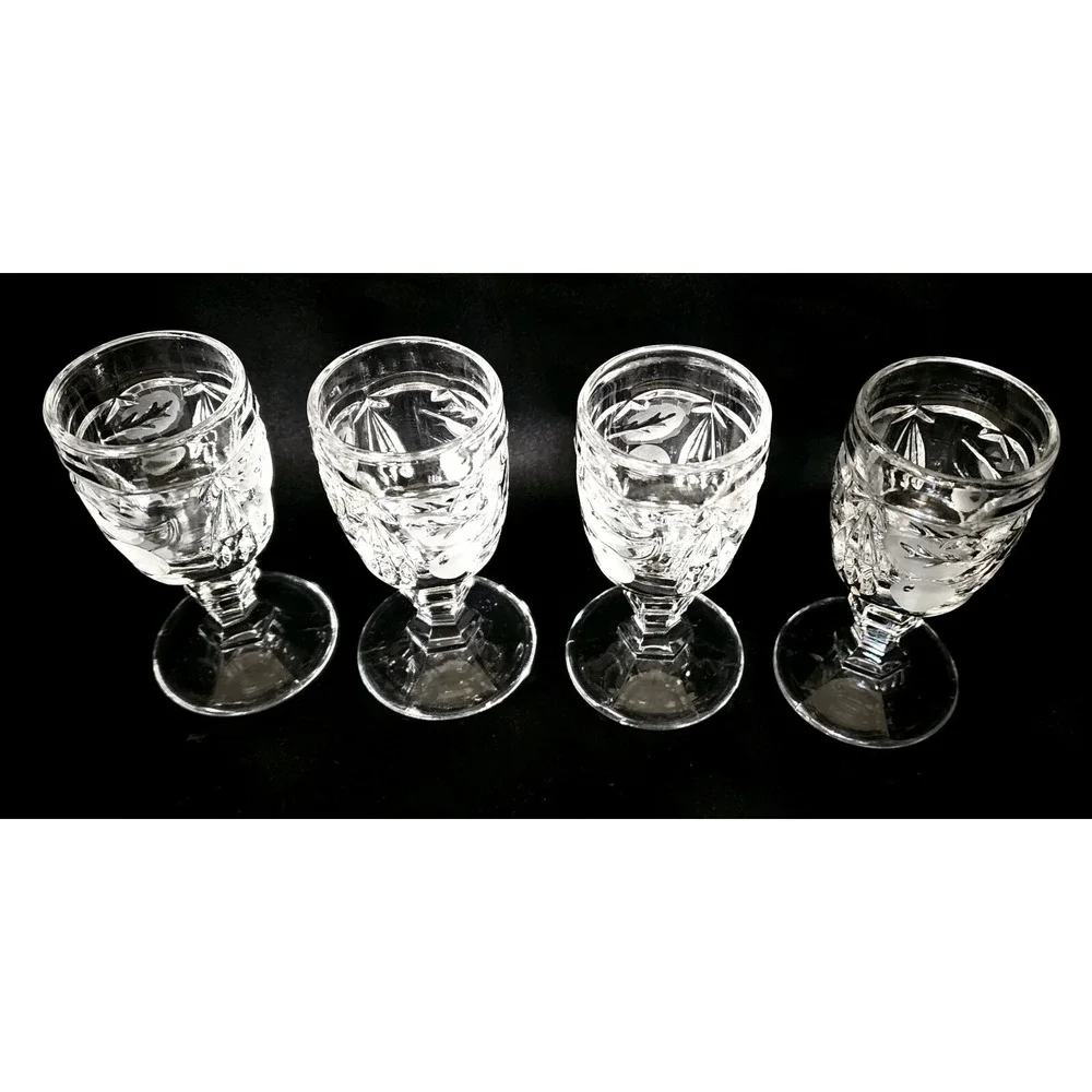 Cherry Strawberry Etched Clear Crystal Port Cordial Glasses Set Of 4